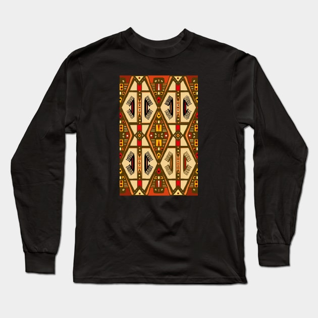 Manjak African Wax Textile Tribal Pattern Earth Colours Long Sleeve T-Shirt by Tony Cisse Art Originals